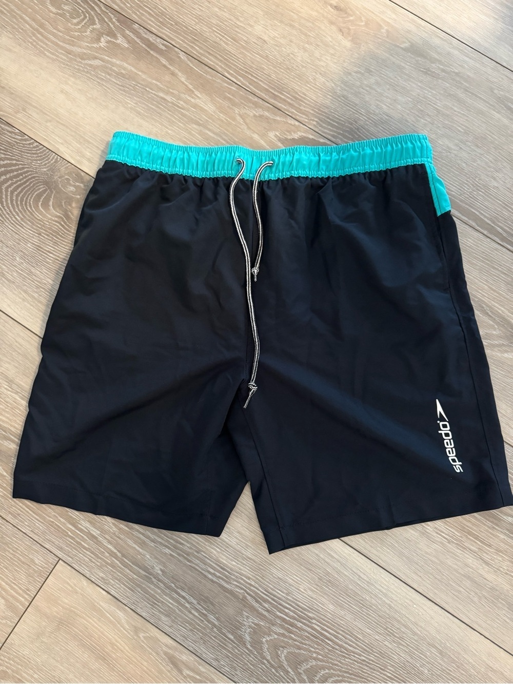 Speedo Black Swim Shorts with Teal Waistband
